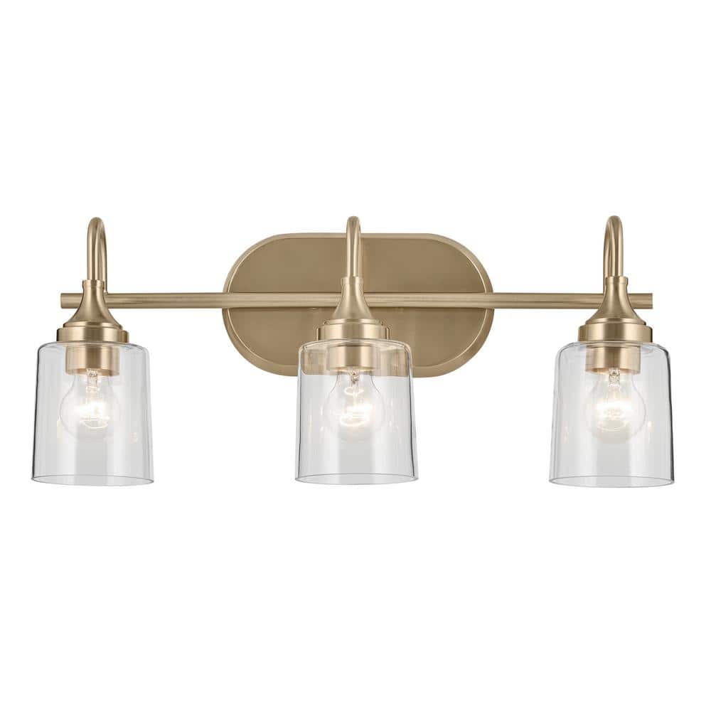 Erta 24 in. 3 - Light Champagne Bronze Bathroom Vanity Light with Clear Glass Shades - Stu's Home Improvement Outlet