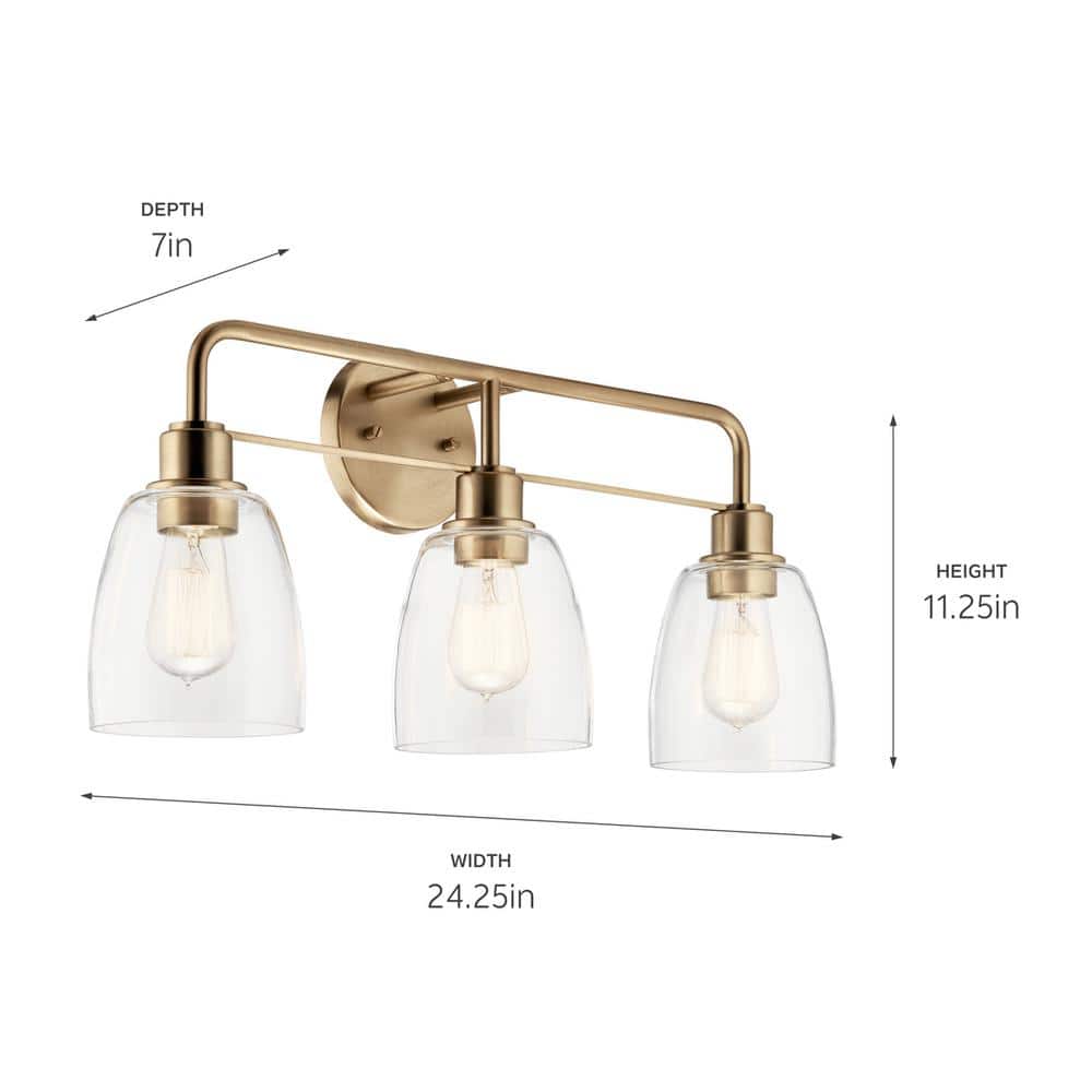 Meller 24.25 in. 3 - Light Champagne Bronze Vintage Bathroom Vanity Light with Clear Glass - Stu's Home Improvement Outlet