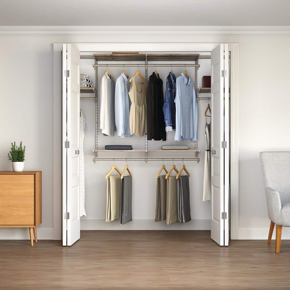 48 in. - 96 in. W Champagne Nickel Modular Wall Mount Configurable 6 - Shelf Wire Closet System - Stu's Home Improvement Outlet