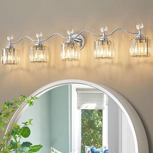 Modern Luxury 44.5 in. 5 - Light Chrome Vanity Light with Crystal Shade for Bathroom - Stu's Home Improvement Outlet