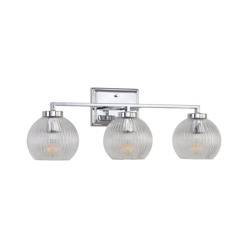 Elliott 7 in. 3 Light Chrome Vanity Light with Ribbed Clear Shade