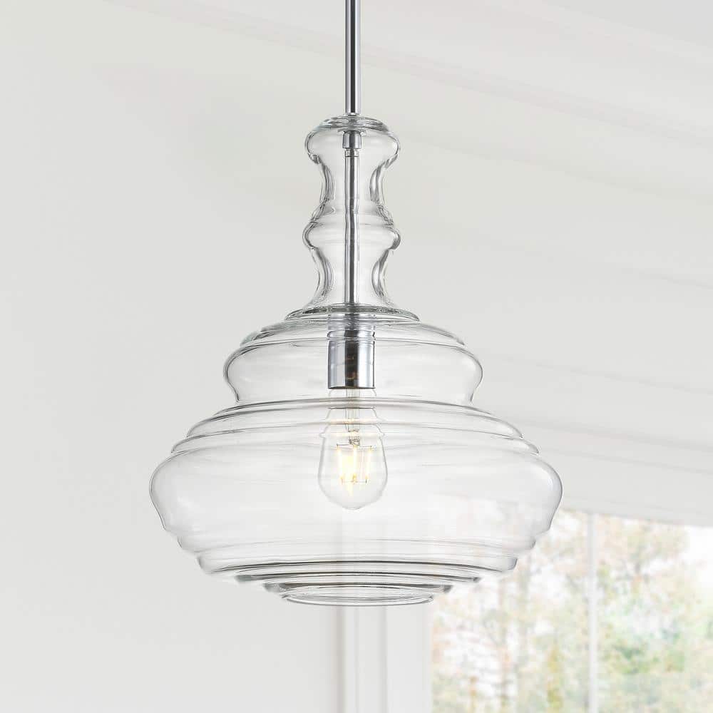 Bettina 13.37 in. 1-Light Chrome/Clear Glass/Metal LED Pendant