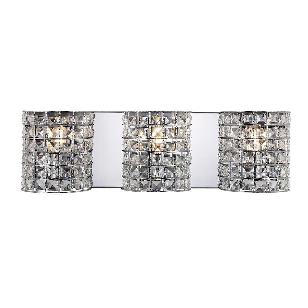 Clara Deco 24 in. 3 - Light Metal/Crystal Classic Glam LED Vanity Light, Chrome - Stu's Home Improvement Outlet