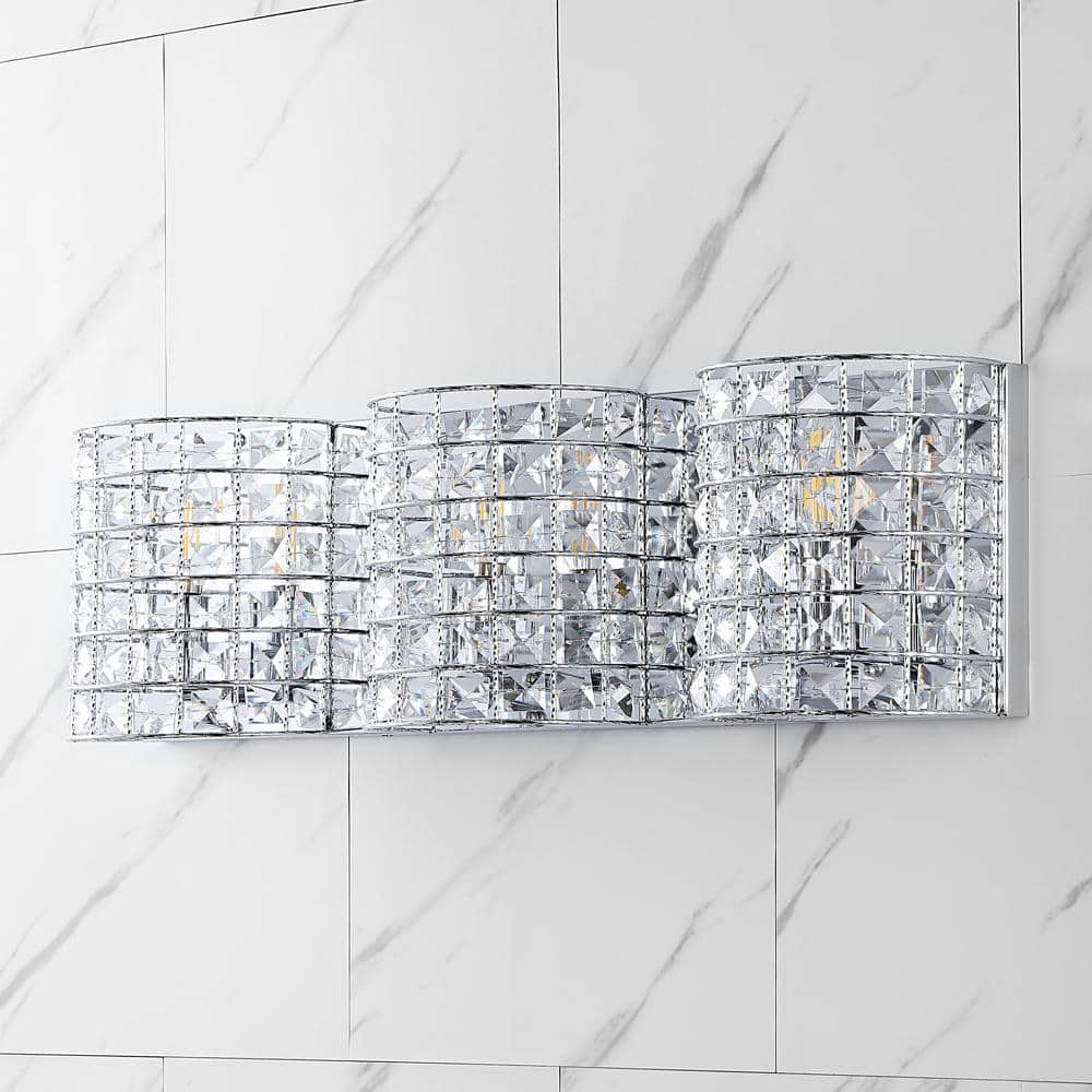 Clara Deco 24 in. 3 - Light Metal/Crystal Classic Glam LED Vanity Light, Chrome - Stu's Home Improvement Outlet