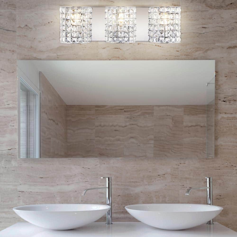 Clara Deco 24 in. 3 - Light Metal/Crystal Classic Glam LED Vanity Light, Chrome - Stu's Home Improvement Outlet