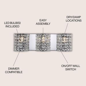 Clara Deco 24 in. 3 - Light Metal/Crystal Classic Glam LED Vanity Light, Chrome - Stu's Home Improvement Outlet