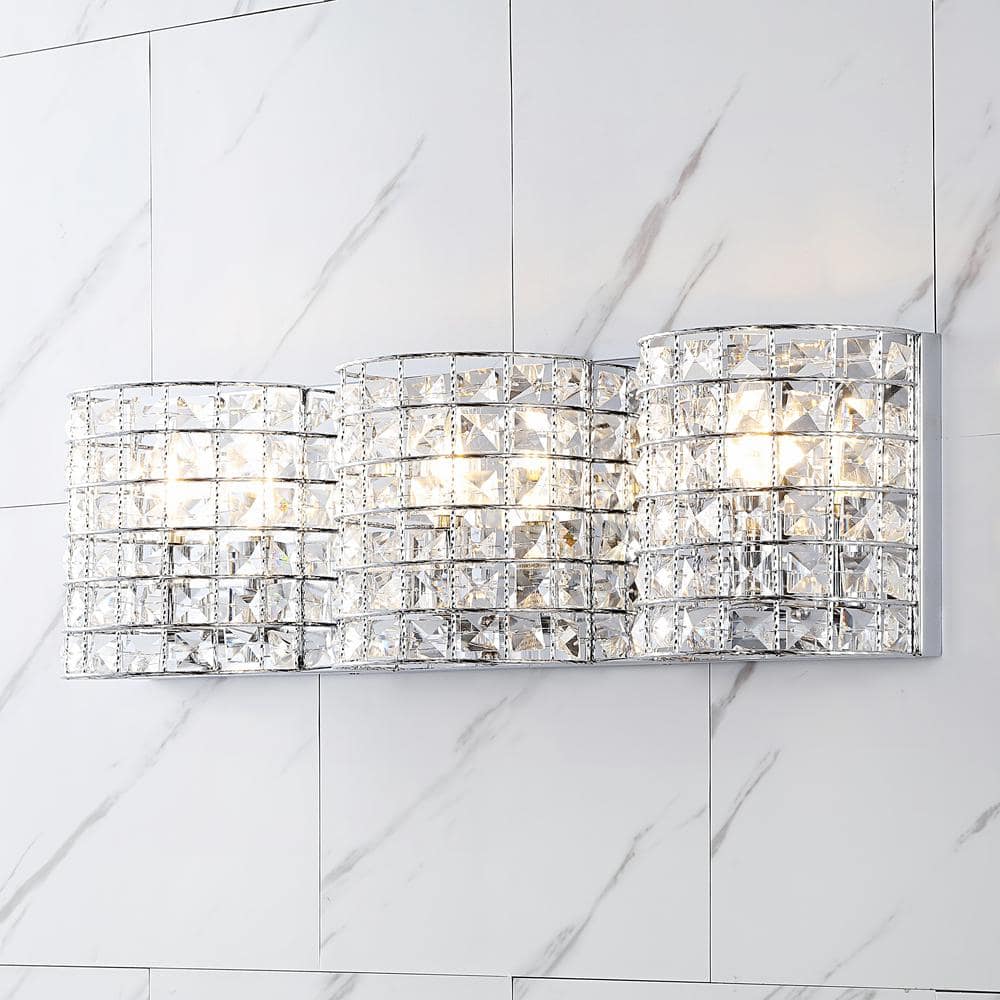 Clara Deco 24 in. 3 - Light Metal/Crystal Classic Glam LED Vanity Light, Chrome - Stu's Home Improvement Outlet