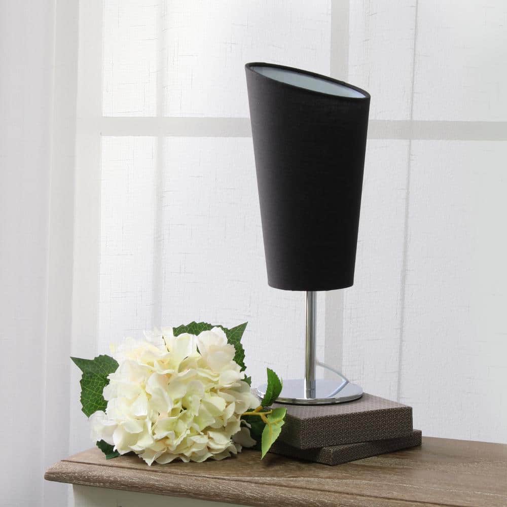 12.6 in. Chrome Mini Table Lamp with Black Angled Fabric Shade