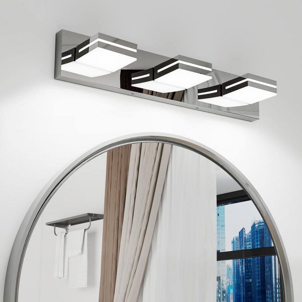 23.6 in. W 3 Light Chorme Vanity Light for Bathroom, Integrated LED Fixtures Over Mirror, Dimmable