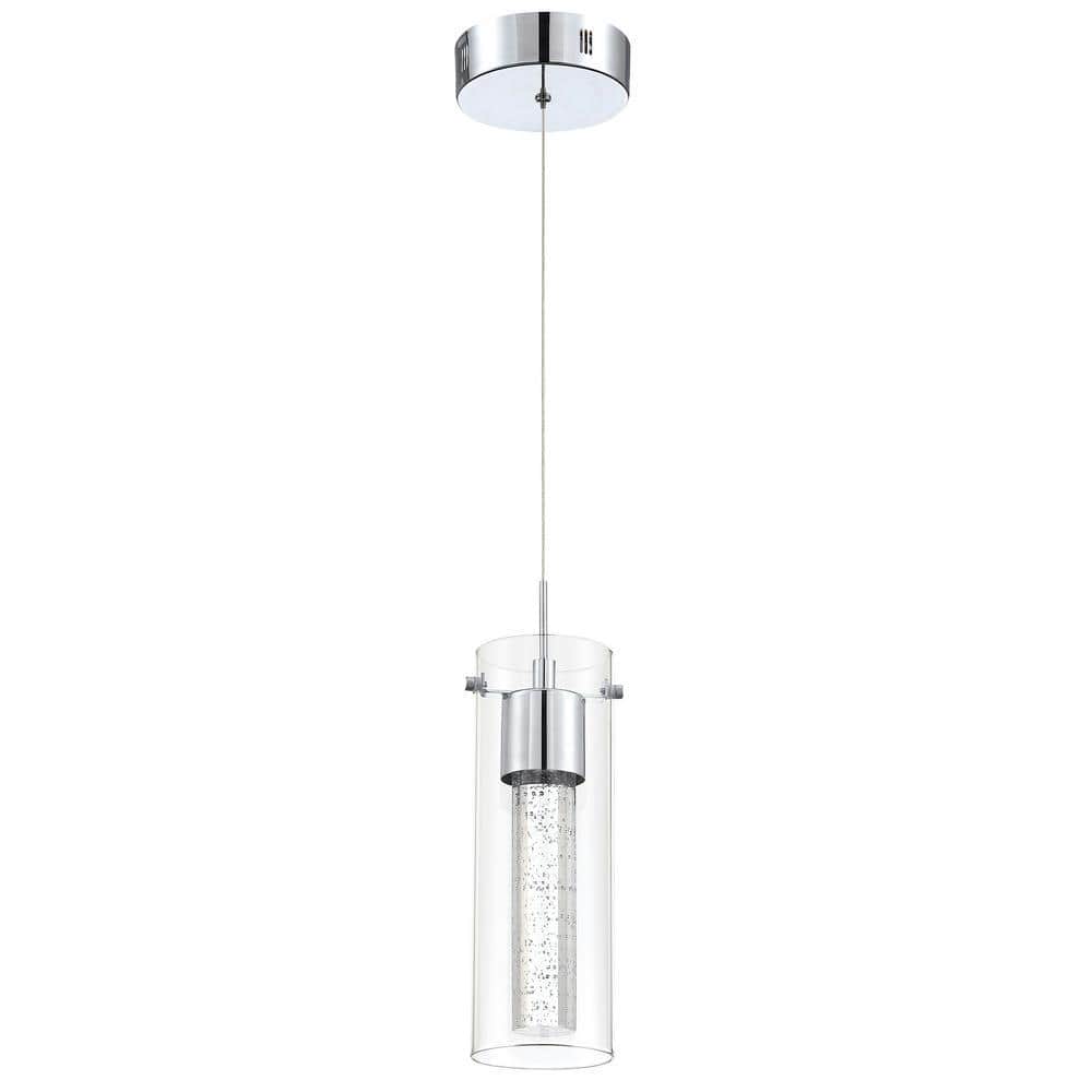 8.5-Watt Integrated LED Chrome Pendant with Crystal Bubble Glass Shade