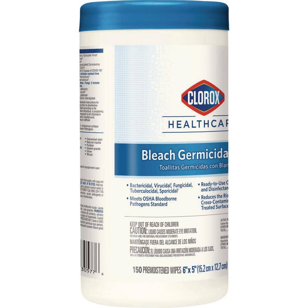 6 in. x 5 in. Unscented Bleach Germicidal Disinfecting Wipes, Canister (150 - Count) - Stu's Home Improvement Outlet