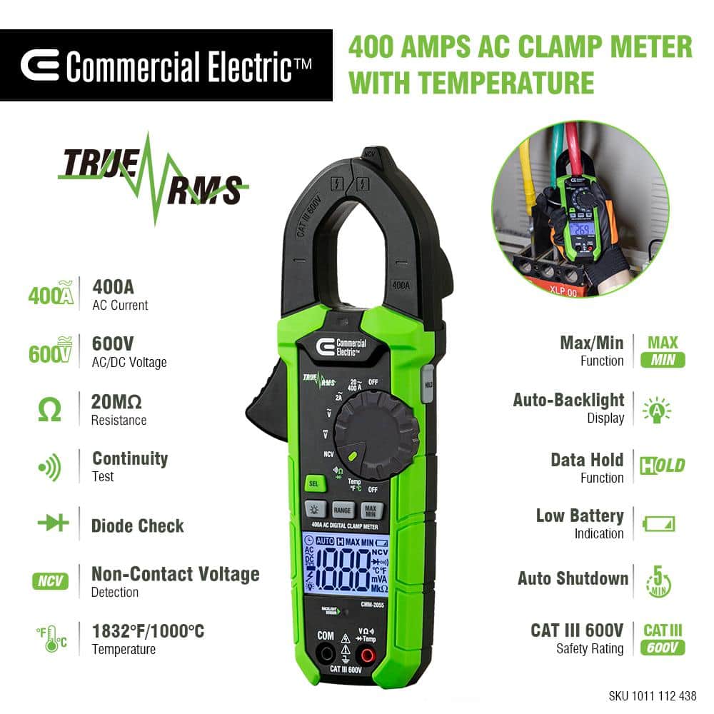 400 Amp AC True RMS Digital Clamp Meter with Temperature - Stu's Home Improvement Outlet