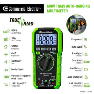 600 - Volt True RMS Auto - Ranging Digital Multimeter with Temperature - Stu's Home Improvement Outlet