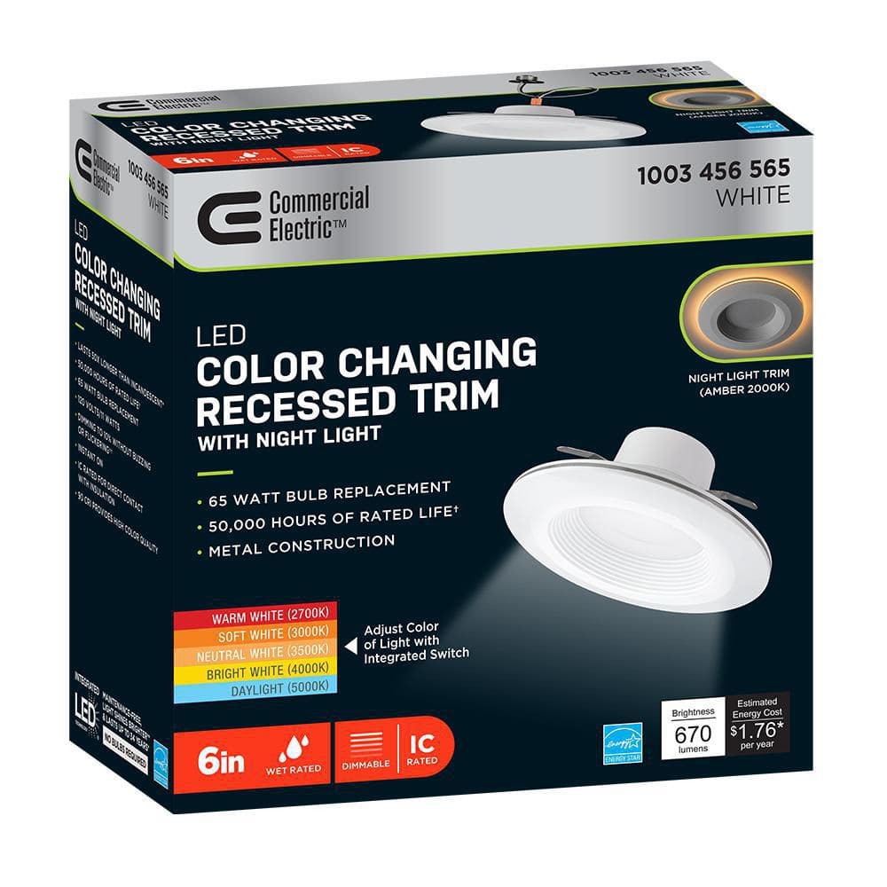 6 in. Selectable CCT Integrated LED Recessed Light Trim with Night Light Feature 670 Lumens 11 - Watt Dimmable - Stu's Home Improvement Outlet