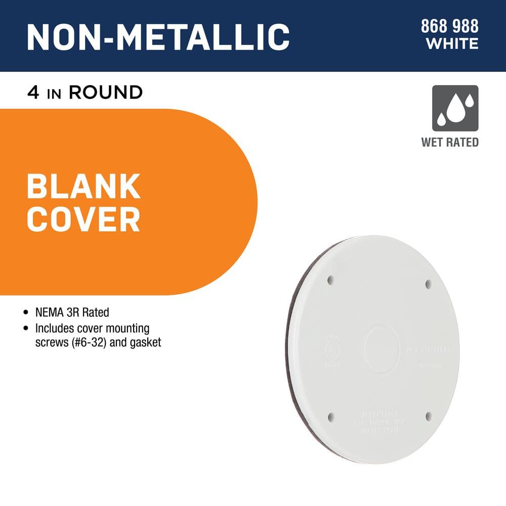4 in. Round Blank Non-Metallic Weatherproof Cover, White