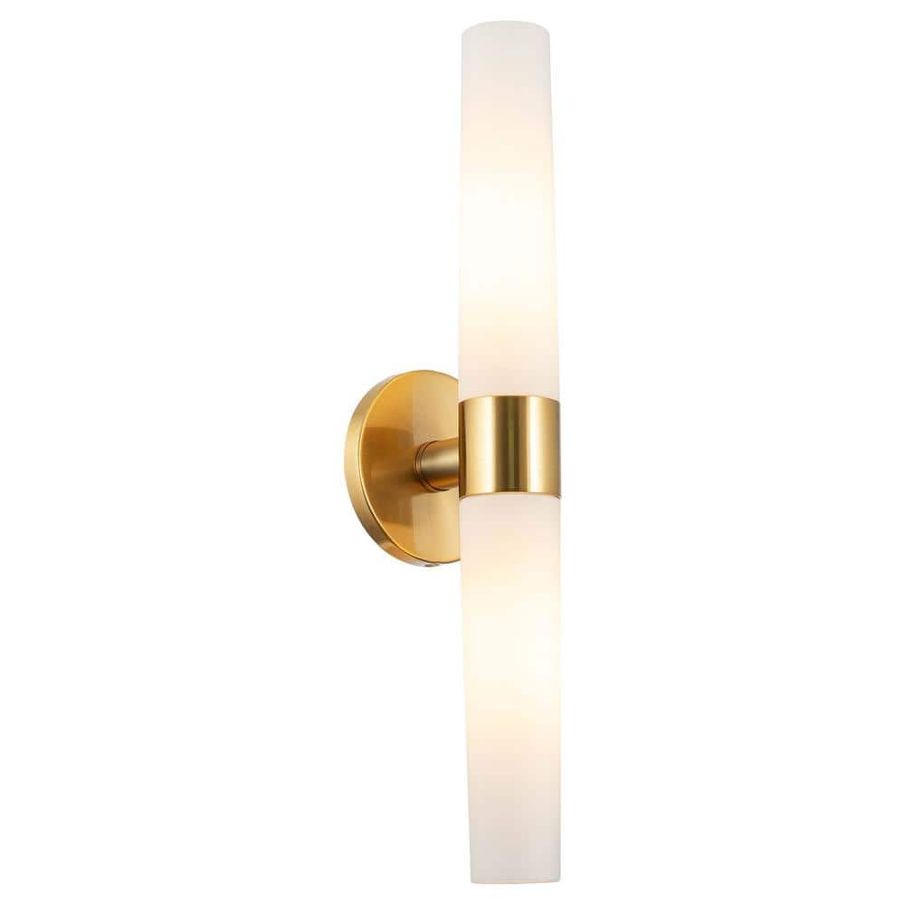 Duo 4.5 in. 2 - Light Cool Brass 60 - Watt Modern Wall Sconce with Frosted Shade, No Bulb Included - Stu's Home Improvement Outlet