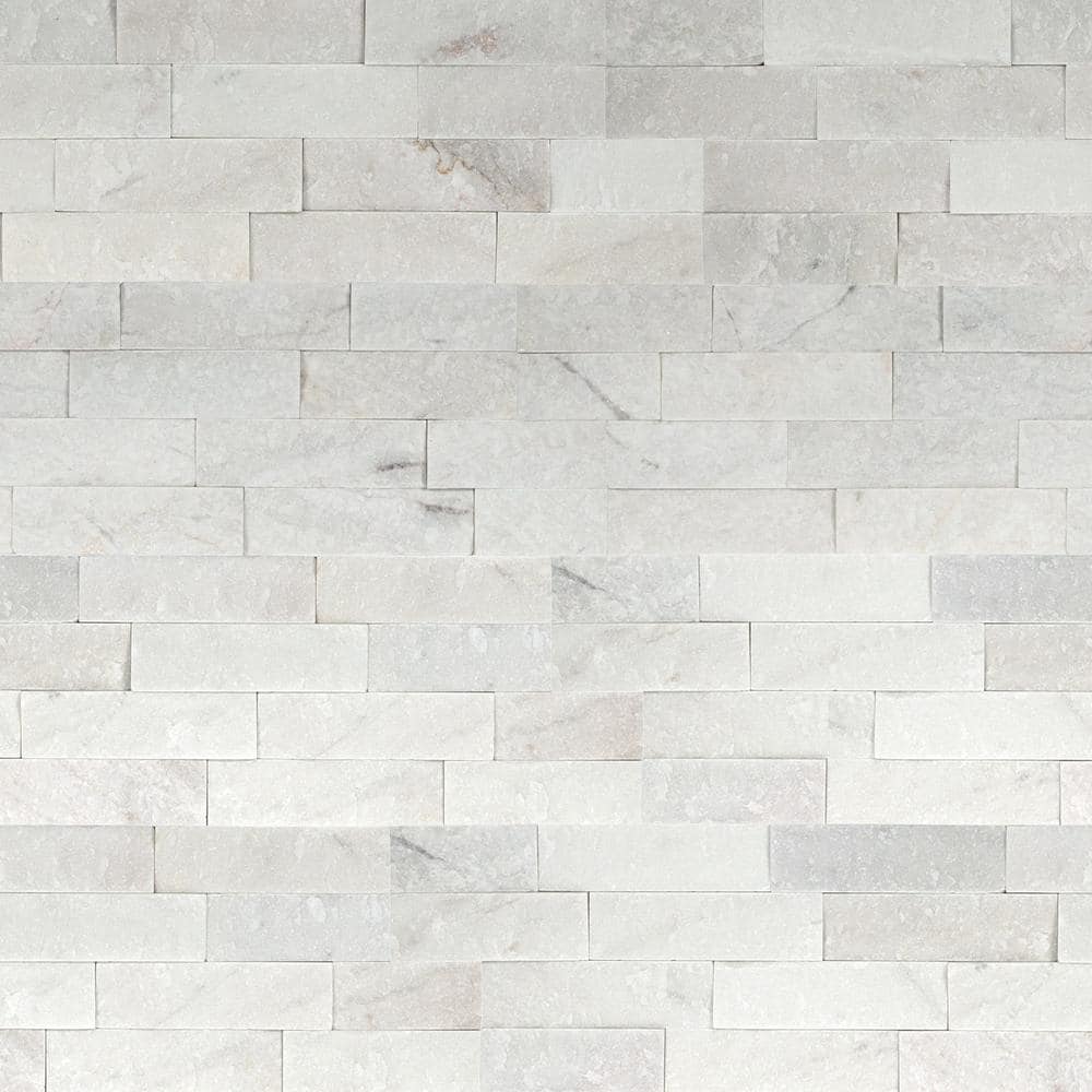 Cosmic White Ledger Panel 6 in. x 24 in. Splitface Marble Wall Tile (6 sq. ft./Case) - Stu's Home Improvement Outlet