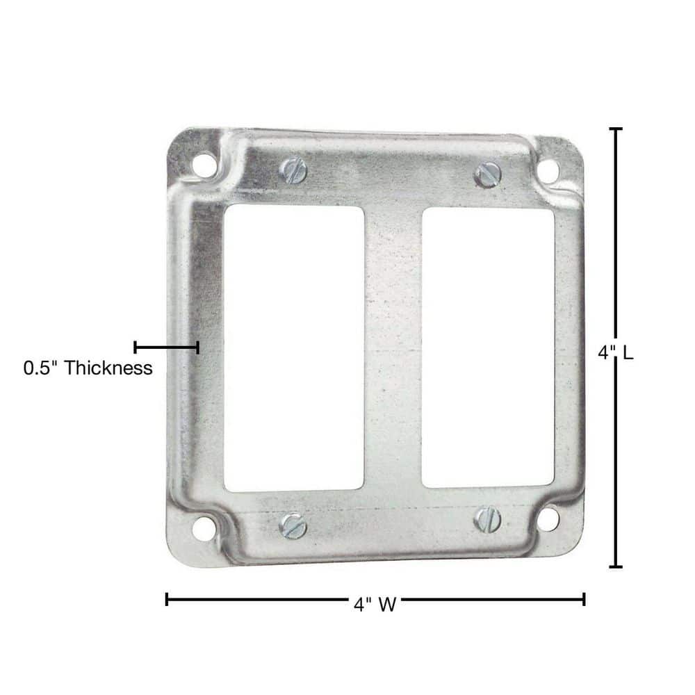 4 in. Square Steel Metallic Box Cover for 2 GFCI Receptacles (RS17 - 10R) - Stu's Home Improvement Outlet