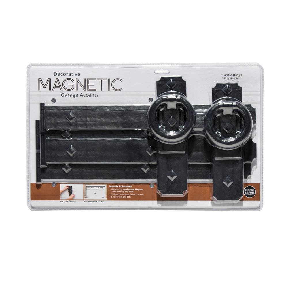 Rustic Rings 10 in. x 4.375 in. Black Magnetic Garage Door Hardware (6-Piece)