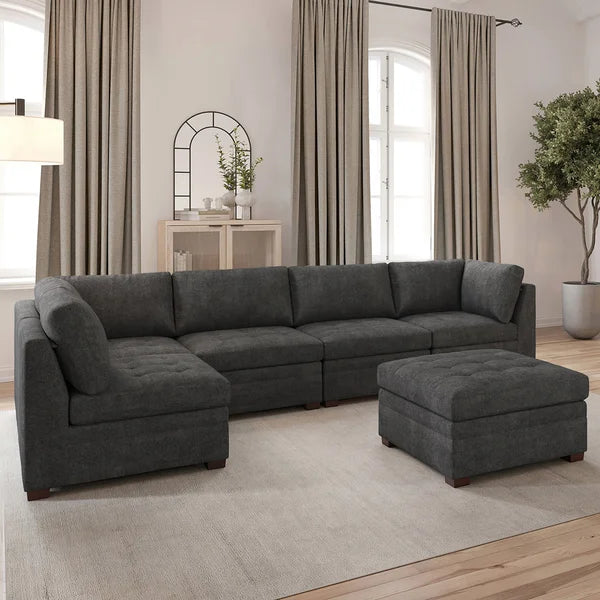 Tisdale Fabric Modular Sectional with Storage Ottoman - Dark Gray