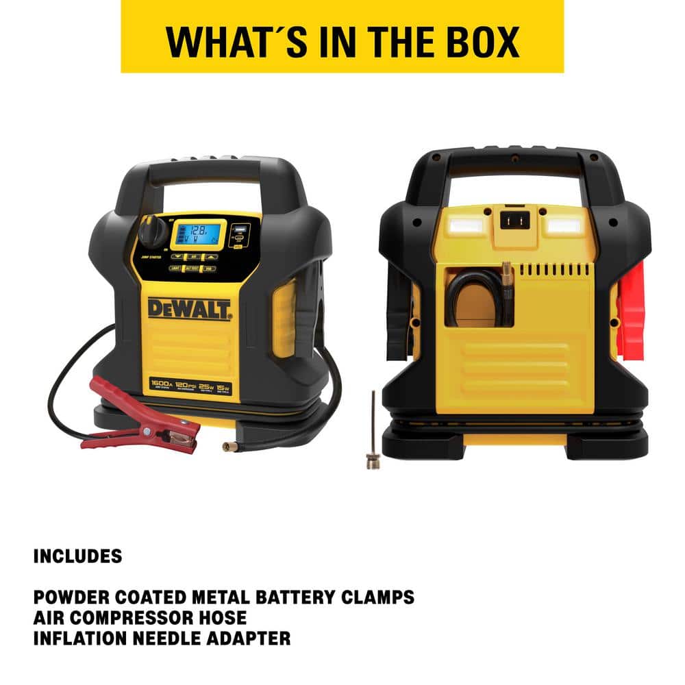 DEWALT 1600 Peak Amp Jump Starter with Digital Compressor and USB Power Bank - Stu's Home Improvement Outlet