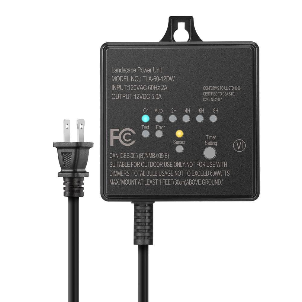 Low Voltage 60 - Watt Polycarbonate Landscape Lighting Outdoor Transformer w/Photocell Sensor and Timer, 120V AC to 12V DC - Stu's Home Improvement Outlet