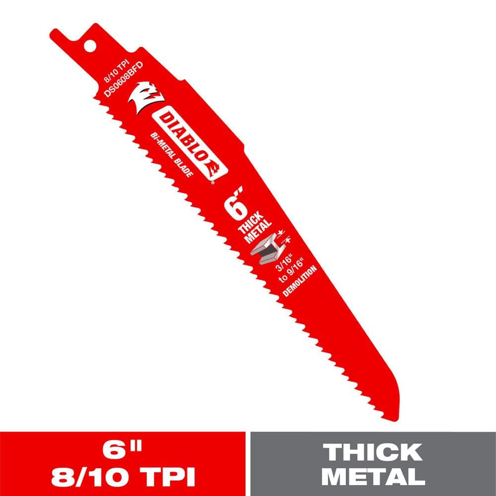 6 in. 8/10 TPI Bi-Metal Reciprocating Saw Blade for Thick Metal