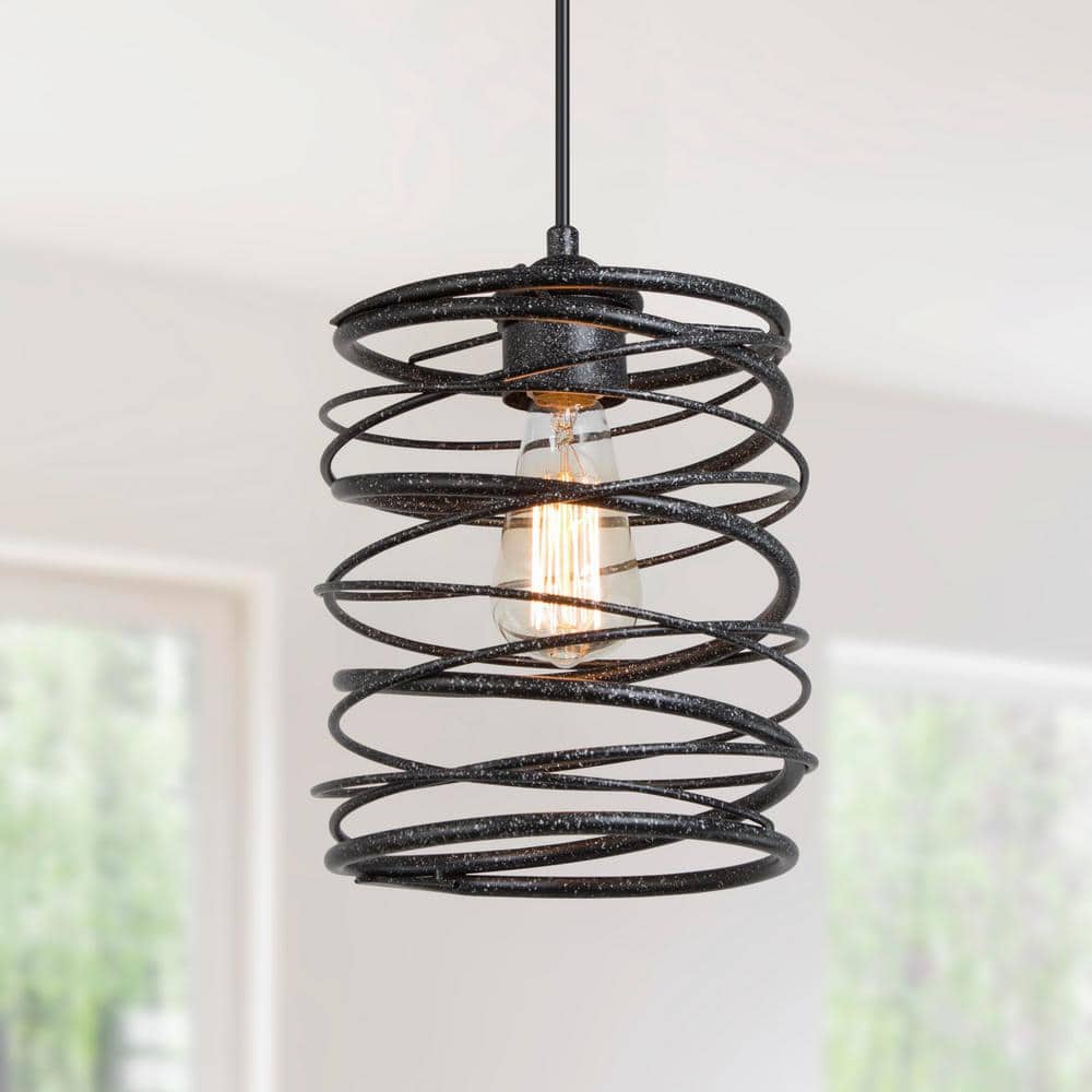 Industrial 8 in. 1 - Light Distressed Vintage Silver Pendant Light Spiral Metal Cage Ceiling Light for Kitchen Island - Stu's Home Improvement Outlet