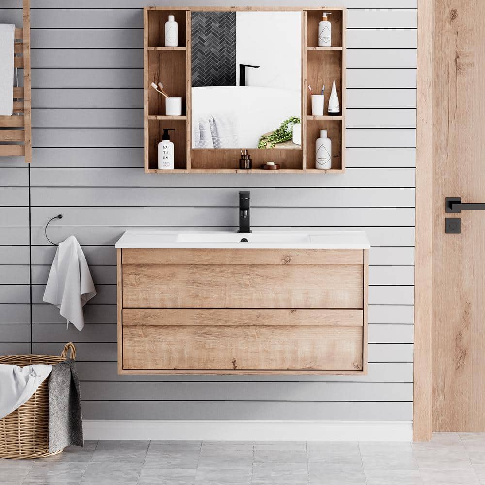 36 in. W Single Sink Vanity in Oak, White Top