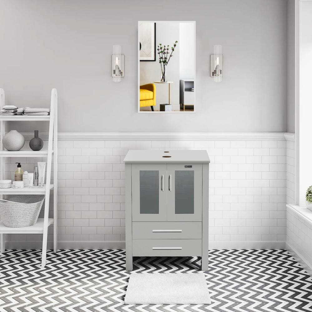 Classical 24 in. W x 20 in. D x 32 in. H Bath Vanity in Gray with Waterproof Plywood Top in Gray - Stu's Home Improvement Outlet