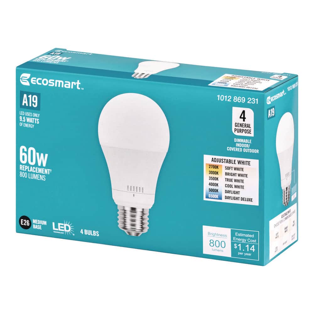 60 - Watt Equivalent A19 Dimmable LED Light Bulb with Selectable Color Temperature (4 - Pack) - Stu's Home Improvement Outlet
