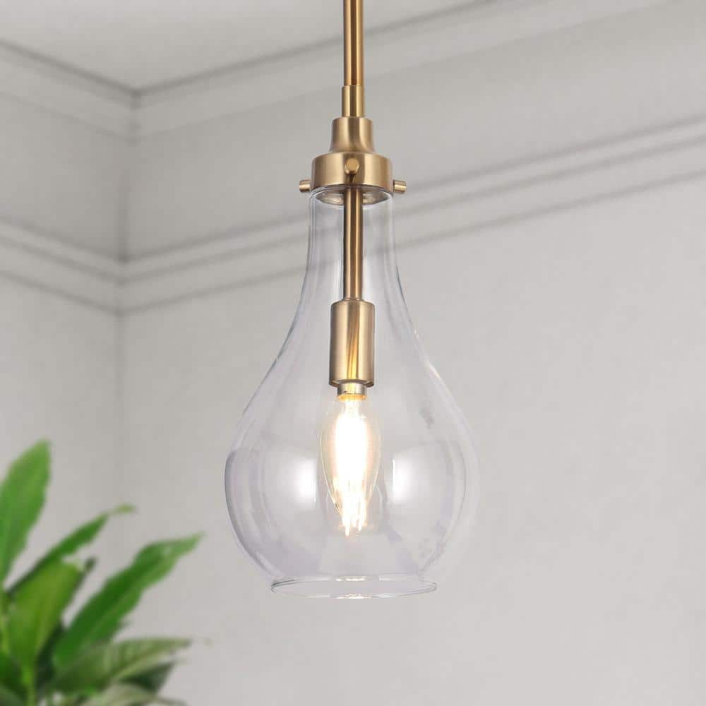 Modern Kitchen Island Teardrop Pendant Light 1 - Light Brass Gold Dome Hanging Pendant Light with Clear Glass Shade - Stu's Home Improvement Outlet