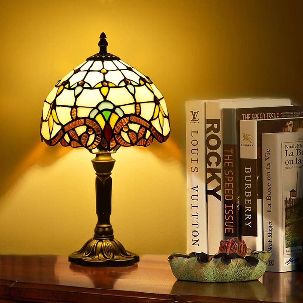 Decorative 14.6 in. Multicolored Tiffany-Style Table Lamp Traditional Bedside Lamp