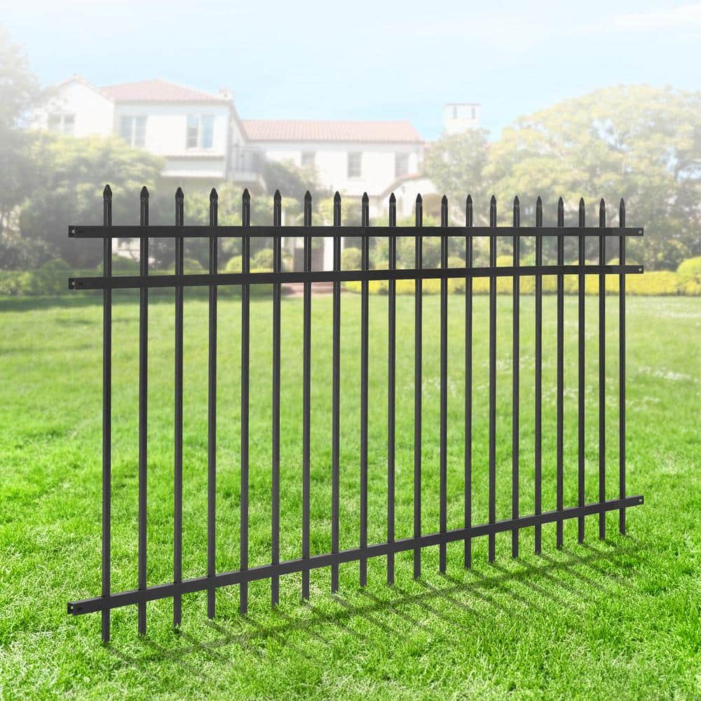 4 ft. x 8 ft. Heavy-Duty Steel Spaced Bar Pointed Pinnacle Metal Fence Panel (Single Panel)
