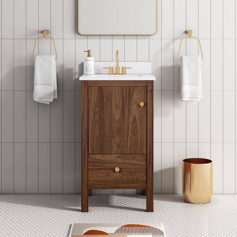 Rory 20 in. Single Sink Walnut Bath Vanity with White Engineered Marble Top (Assembled)