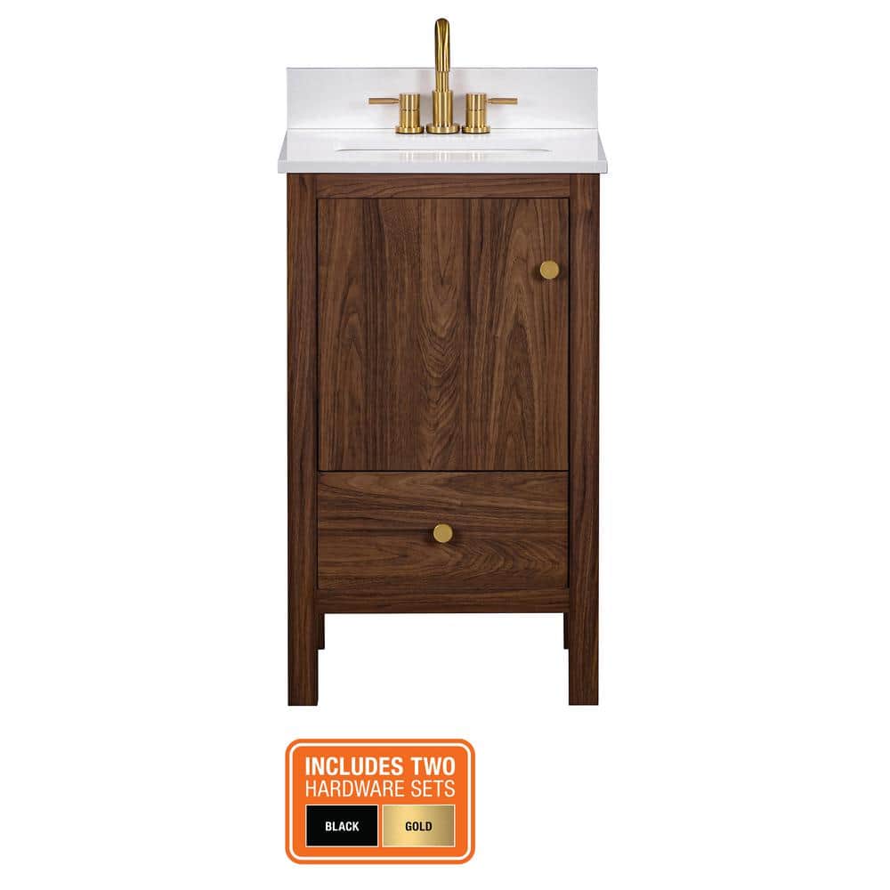 Rory 20 in. Single Sink Walnut Bath Vanity with White Engineered Marble Top (Assembled)