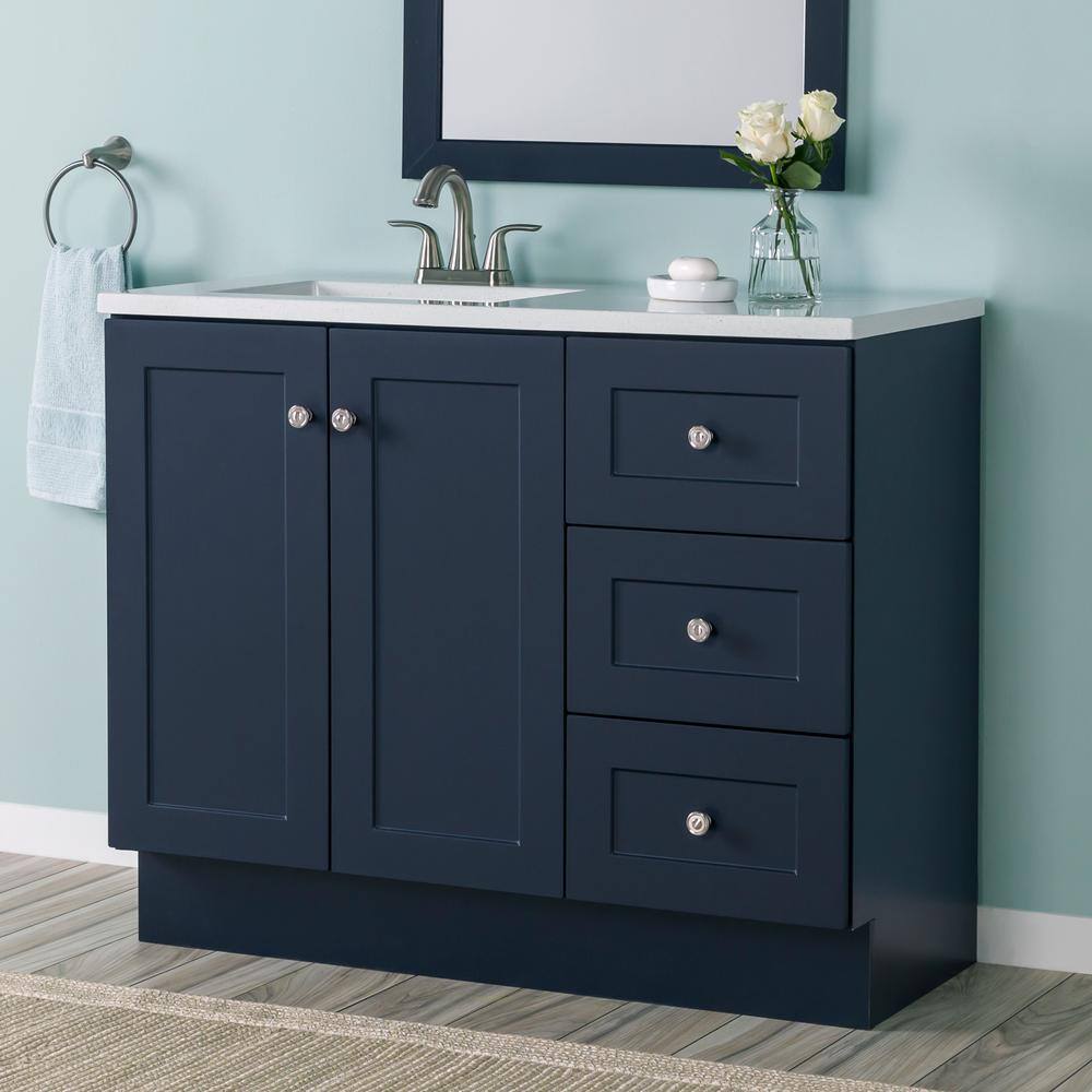 Bannister 43 in. W x 19 in. D x 35 in. H Single Sink Bath Vanity in Deep Blue with White Cultured Marble Top