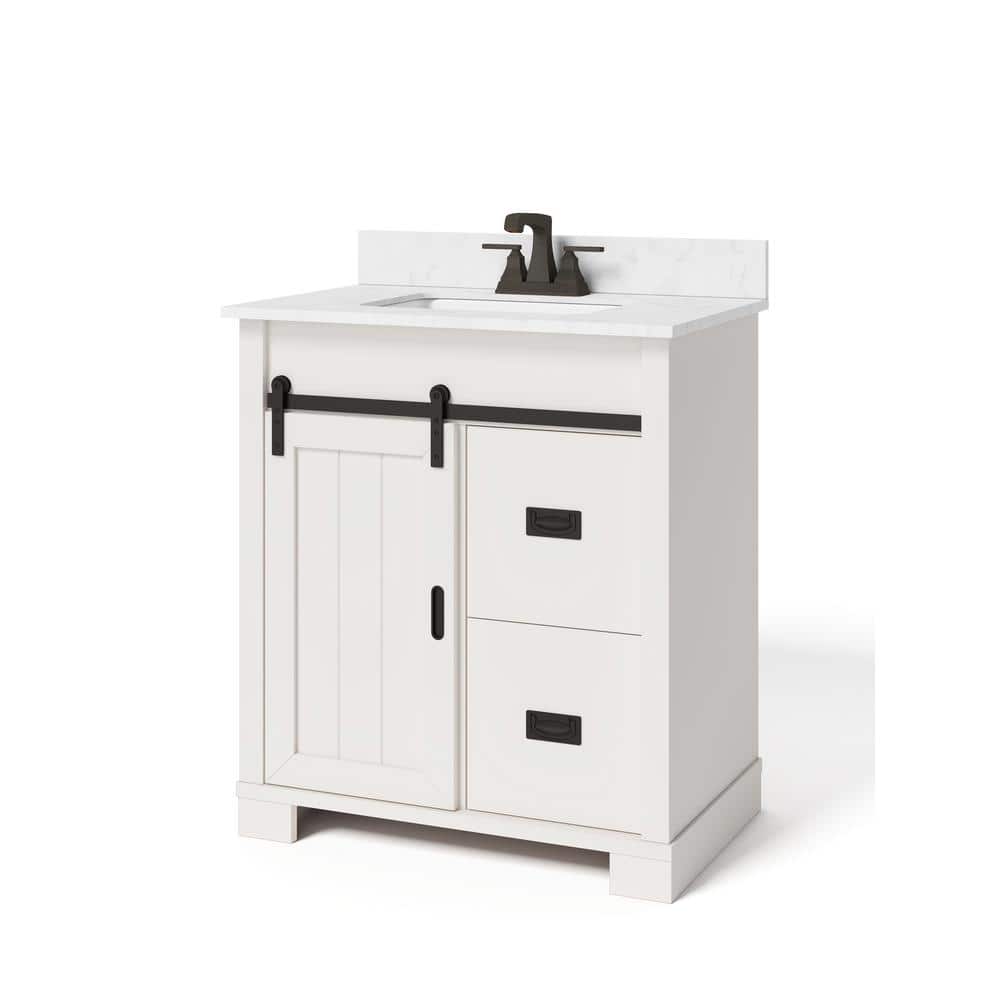 Brindley 30 in. W x 20 in. D x 34.5 in. H Freestanding Bath Vanity in White w/ White Engineered Stone Top