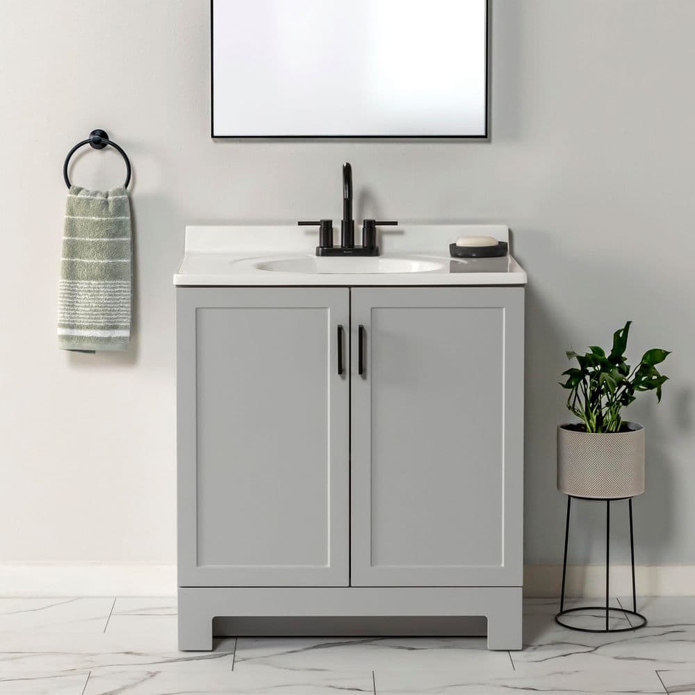 Oakley 31 in. Single Sink Pearl Gray Bath Vanity with White Cultured Marble Top (Assembled)