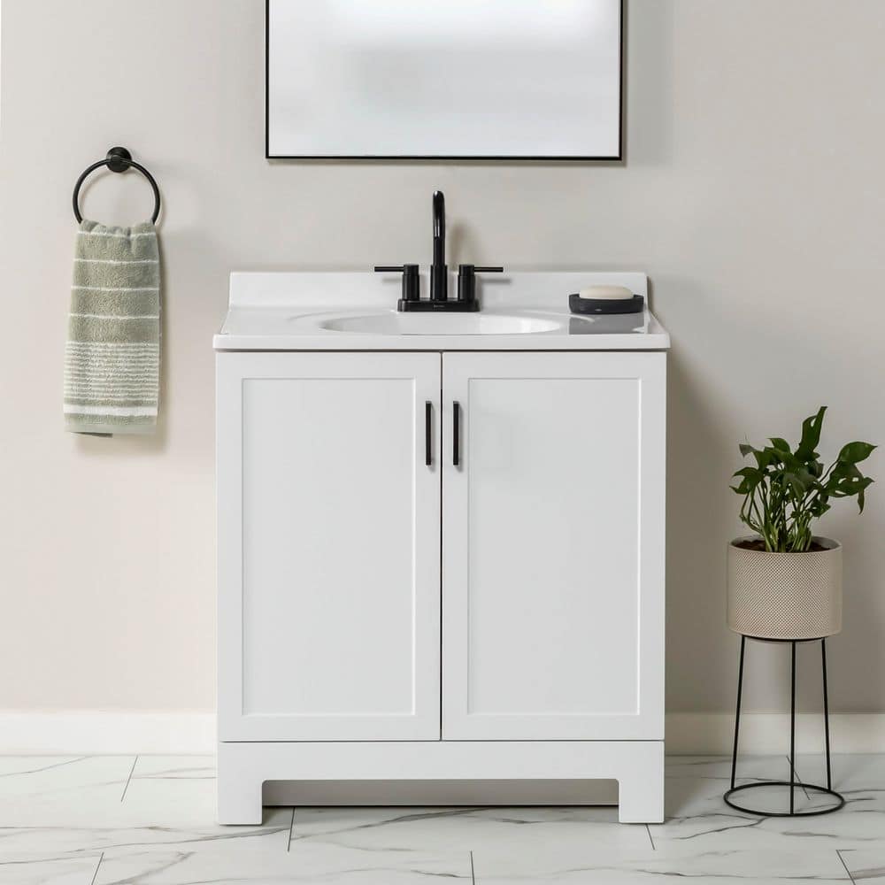 Oakley 31 in. Single Sink White Bath Vanity with White Cultured Marble Top (Assembled)