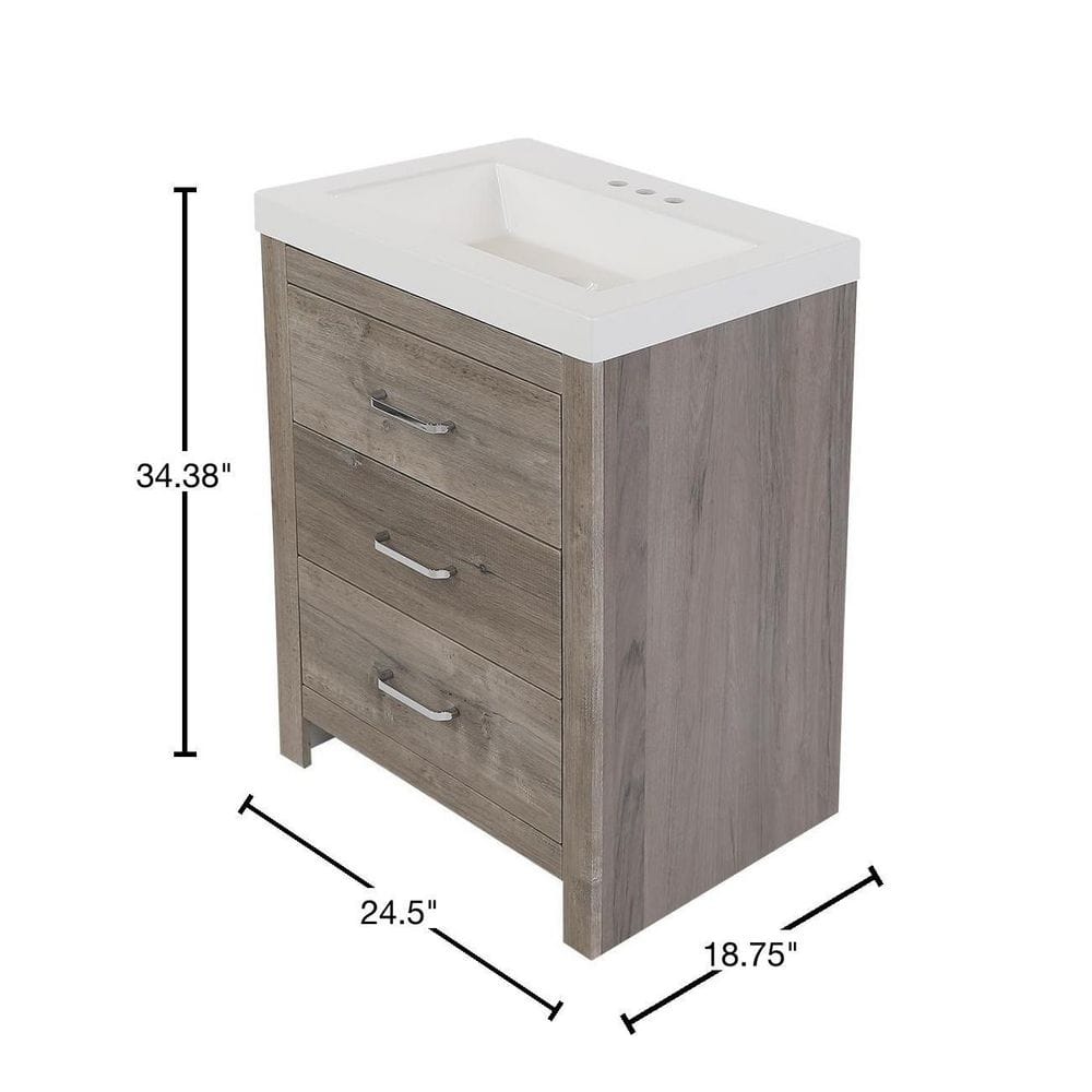 Woodbrook 24 in. W Bath Vanity in White Washed Oak with Cultured Marble Vanity Top in White with White Sink