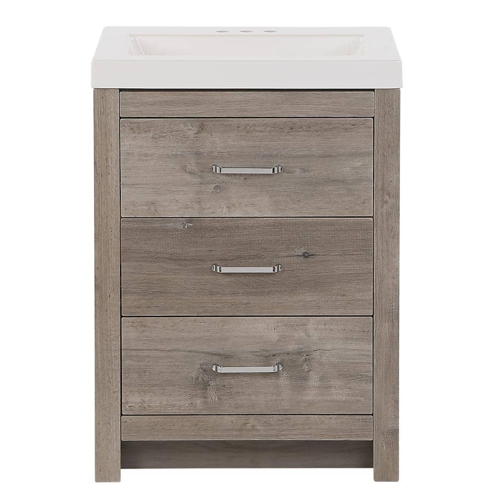 Woodbrook 24 in. W Bath Vanity in White Washed Oak with Cultured Marble Vanity Top in White with White Sink