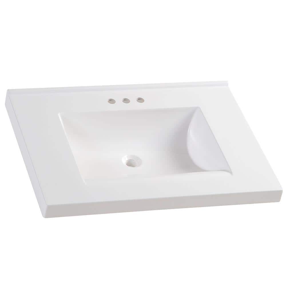 31 in. W x 22 in. D Cultured Marble Vanity Top in White with White Rectangular Single Sink - Stu's Home Improvement Outlet