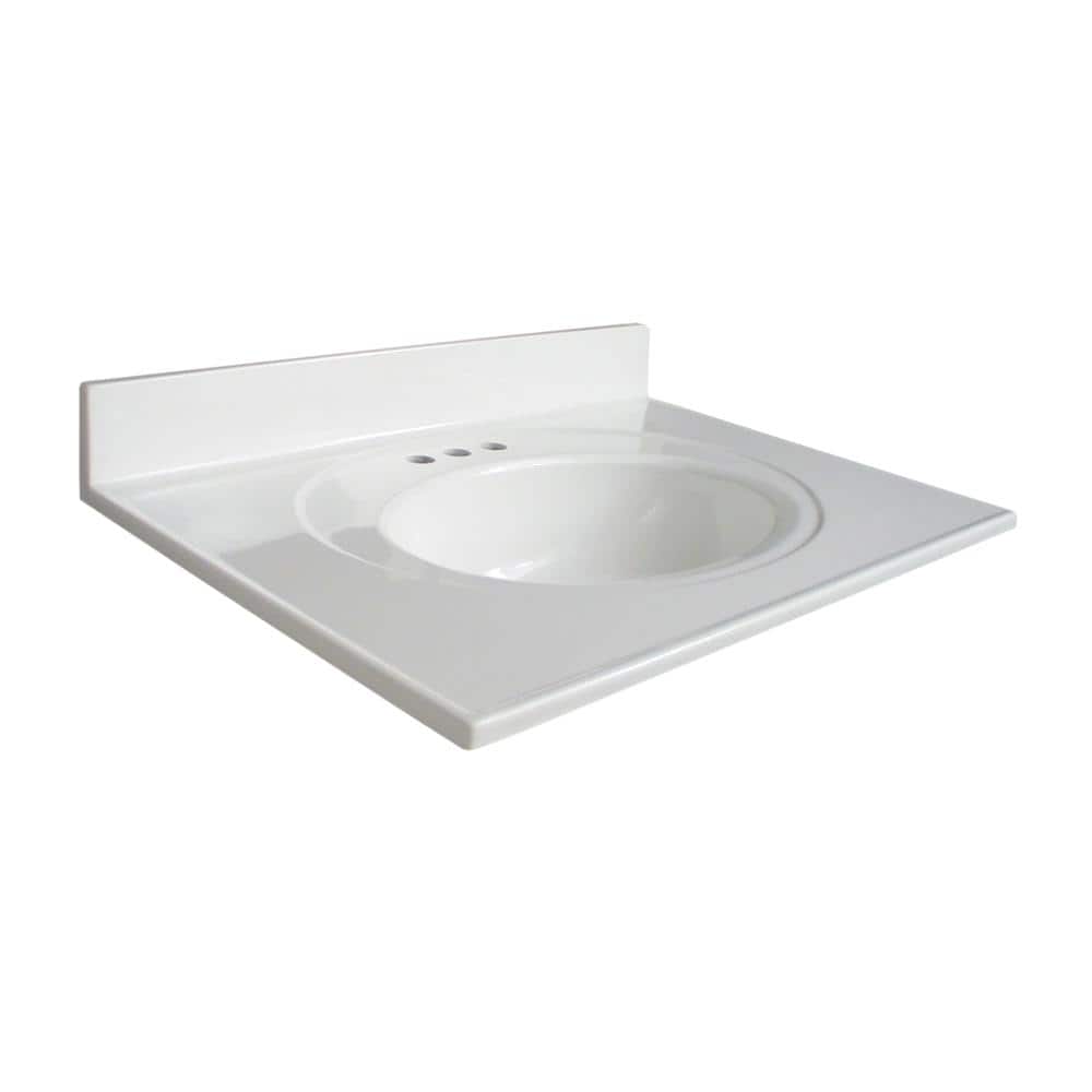 Glacier Bay 31 in. W x 22 in. D Cultured Marble White Round Single Sink Vanity Top in White - Stu's Home Improvement Outlet