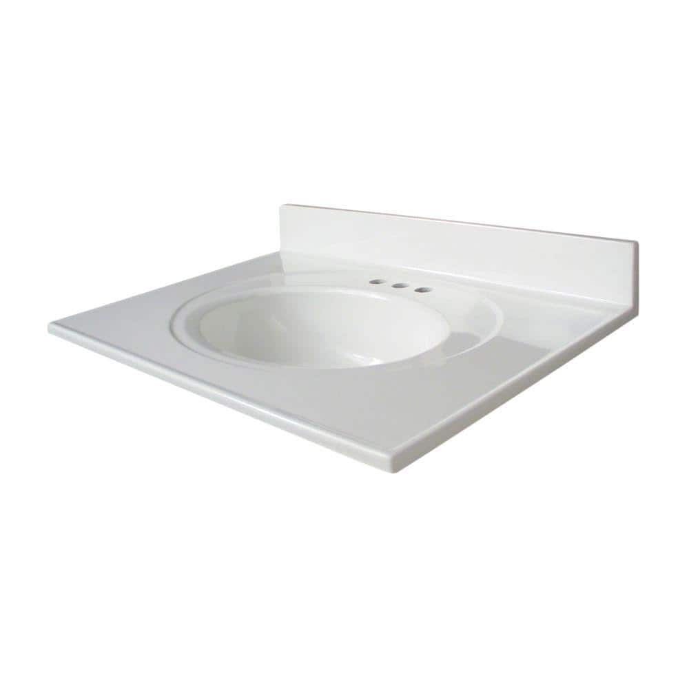 Glacier Bay 31 in. W x 22 in. D Cultured Marble White Round Single Sink Vanity Top in White - Stu's Home Improvement Outlet