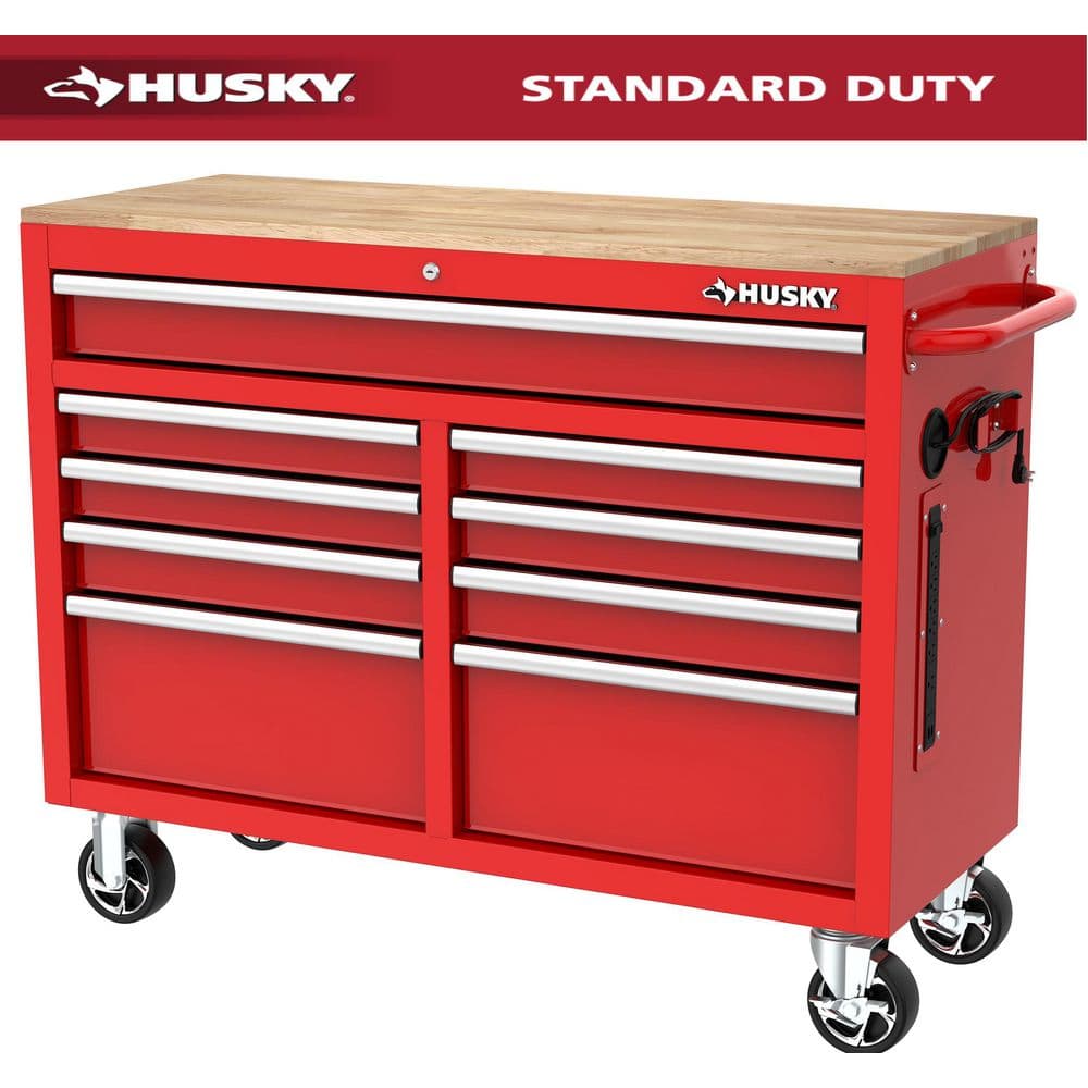 Tool Storage 46 in. W x 18 in. D 9 - Drawer Gloss Red Mobile Workbench Cabinet - Stu's Home Improvement Outlet