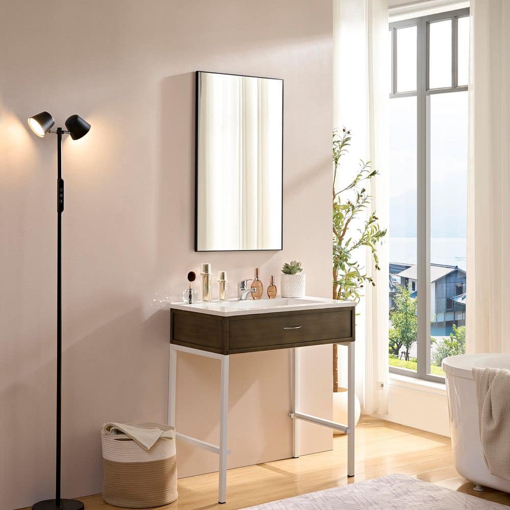 22 in. W x 36 in. H Glossy Black Metal Frame Bathroom Mirror Vanity Mirror with Aluminum Frame,Horizontal/Vertical Mount