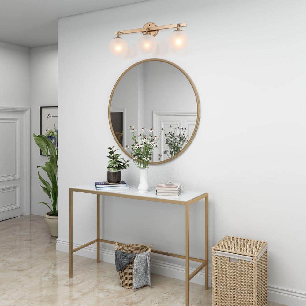 Brass Globe Bathroom Vanity Light, 3 - Light Modern Gold Bedroom Wall Sconce Light with Frosted Glass Shades - Stu's Home Improvement Outlet