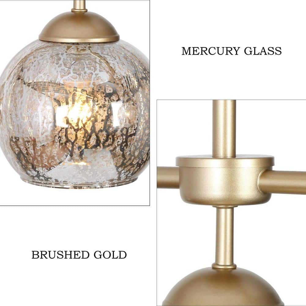 3 - Light Modern Gold Kitchen Island Chandelier Lighting, Transitional Linear Pendant Hanging Light with Mercury Glass - Stu's Home Improvement Outlet