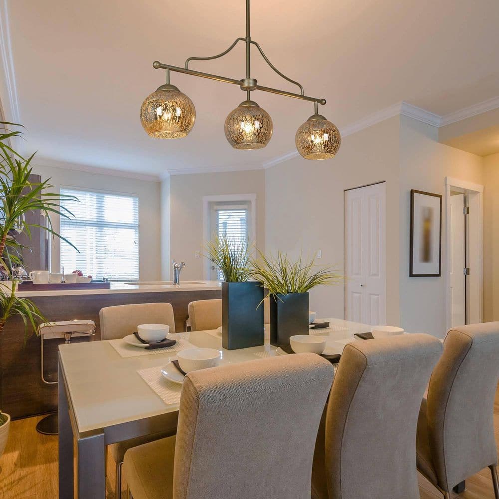 3 - Light Modern Gold Kitchen Island Chandelier Lighting, Transitional Linear Pendant Hanging Light with Mercury Glass - Stu's Home Improvement Outlet